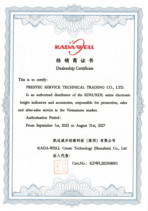 Chứng chỉ đại lý Kada-well của PRESTEC